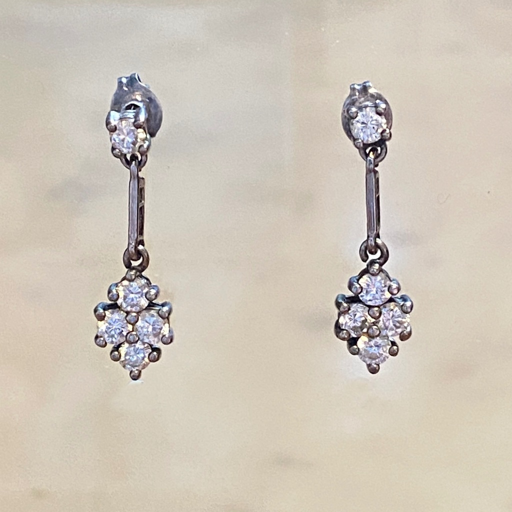 Sterling Silver Vintage Style Drop Cubic Zirconia Earrings Posts